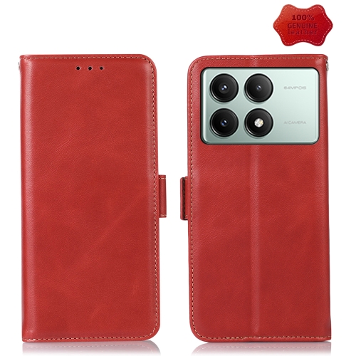 

For Xiaomi Redmi K70E/Poco X6 Pro Magnetic Crazy Horse Texture Genuine Leather RFID Phone Case(Red)