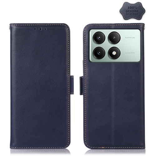

For Xiaomi Redmi K70E/Poco X6 Pro Magnetic Crazy Horse Texture Genuine Leather RFID Phone Case(Blue)