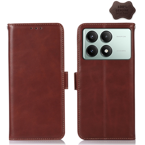 

For Xiaomi Redmi K70E/Poco X6 Pro Magnetic Crazy Horse Texture Genuine Leather RFID Phone Case(Brown)