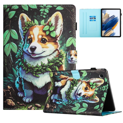 

For Samsung Galaxy Tab A9 Colored Drawing Stitching Leather Tablet Smart Case(Corgi)