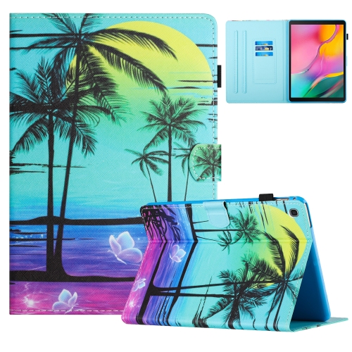 

For Samsung Galaxy Tab A 10.1 2019 Colored Drawing Stitching Leather Tablet Smart Case(Coconut Tree)
