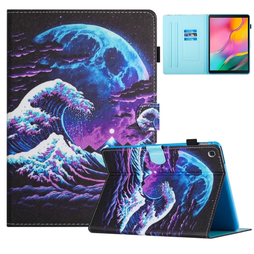 

For Samsung Galaxy Tab A 10.1 2019 Colored Drawing Stitching Leather Tablet Smart Case(Sea Wave)