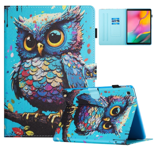 

For Samsung Galaxy Tab A 10.1 2019 Colored Drawing Stitching Leather Tablet Smart Case(Owl)