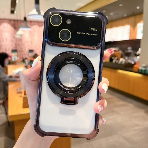 

For iPhone 13 MagSafe Holder Shockproof TPU Phone Case with Lens Film(Black)
