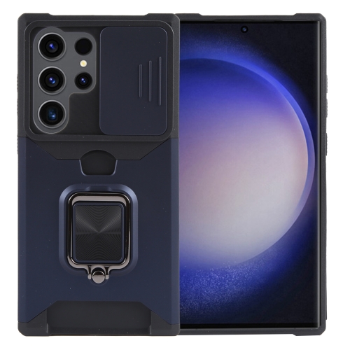 

For Samsung Galaxy S24 Ultra 5G Camera Shield Card Slot PC+TPU Phone Case(Blue)