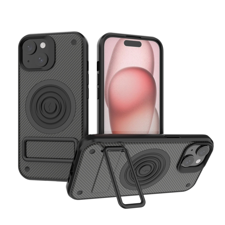 For iPhone 15 Carbon Fiber Texture PC + TPU Phone Case with Metal Holder(Black)
For iPhone 15 Carbon Fiber Texture PC + TPU Phone Case with Metal Holder(Black)