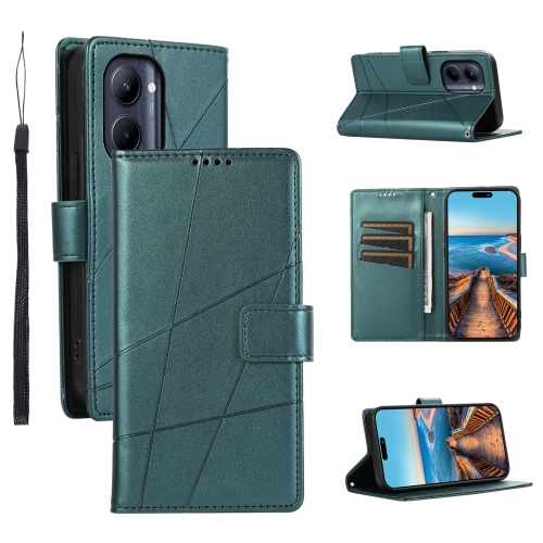 

For Realme C33 PU Genuine Leather Texture Embossed Line Phone Case(Green)