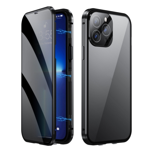 

For iPhone 15 Pro Dual-Lock Anti-peeping Glass 360 Full Body Frosted Magnetic Phone Case(Black)