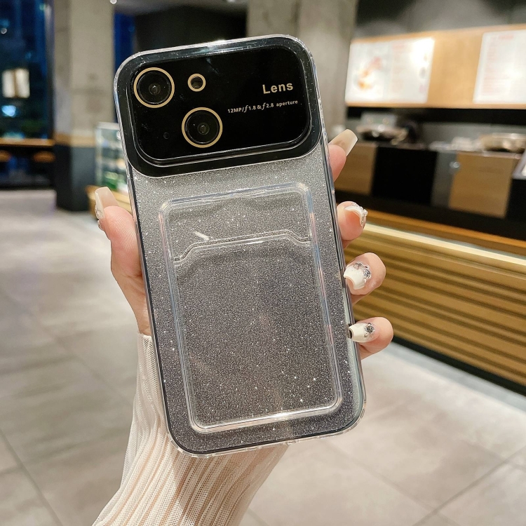 For iPhone 13 Large Window Gradient Glitter Phone Case with Card Slot(Black)
For iPhone 13 Large Window Gradient Glitter Phone Case with Card Slot(Black)