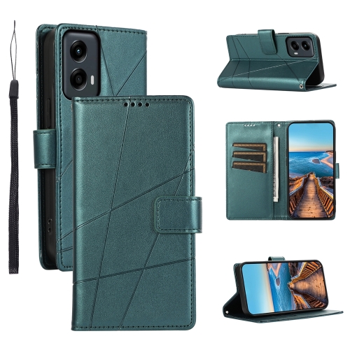 

For Motorola Moto G Stylus 5G 2024 PU Genuine Leather Texture Embossed Line Phone Case(Green)
