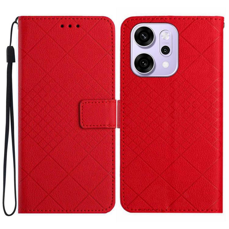 For OPPO Reno14 5G Global Rhombic Grid Texture Leather Phone Case(Red)