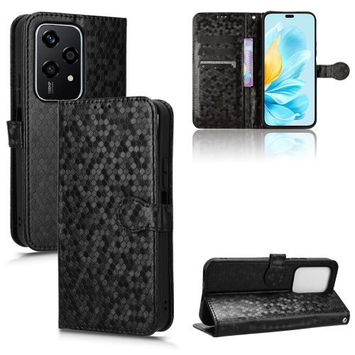

For Honor 200 Lite Global Honeycomb Dot Texture Leather Phone Case(Black)