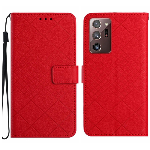 

For Samsung Galaxy Note20 Ultra Rhombic Grid Texture Leather Phone Case(Red)