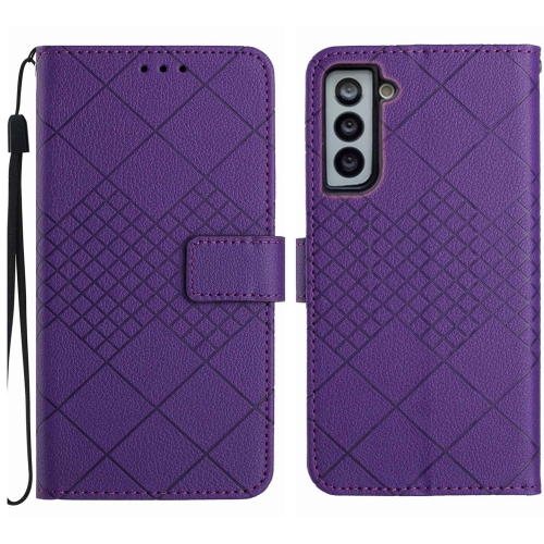 

For Samsung Galaxy S22 5G Rhombic Grid Texture Leather Phone Case(Purple)