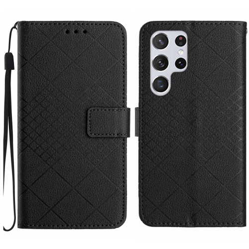 

For Samsung Galaxy S22 Ultra 5G Rhombic Grid Texture Leather Phone Case(Black)