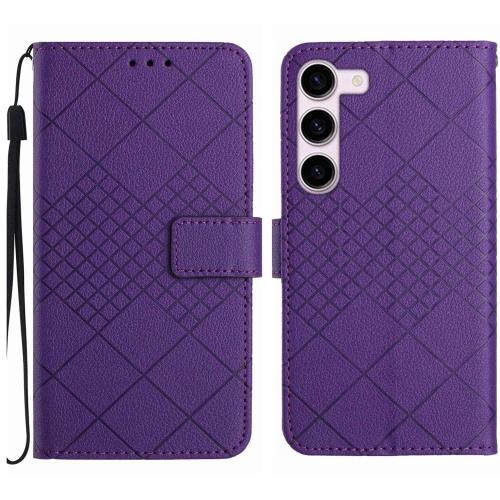 

For Samsung Galaxy S23+ 5G Rhombic Grid Texture Leather Phone Case(Purple)