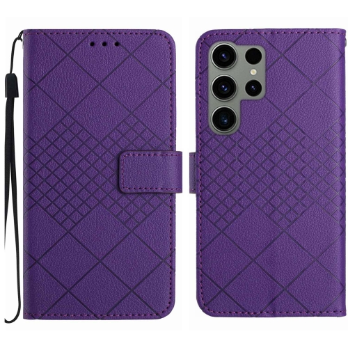 

For Samsung Galaxy S23 Ultra 5G Rhombic Grid Texture Leather Phone Case(Purple)