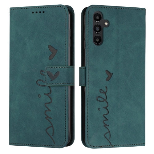

For Samsung Galaxy S24+ Skin Feel Heart Embossed Leather Phone Case with Long Lanyard(Green)
