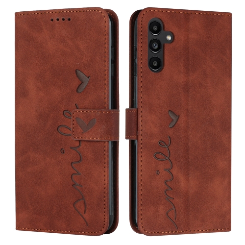 

For Samsung Galaxy S24+ Skin Feel Heart Embossed Leather Phone Case with Long Lanyard(Brown)