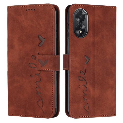 

For OPPO A38 / Oppo A18 Skin Feel Heart Embossed Leather Phone Case with Long Lanyard(Brown)