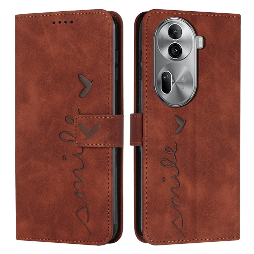 

For OPPO Reno11 Pro Global Skin Feel Heart Embossed Leather Phone Case with Long Lanyard(Brown)