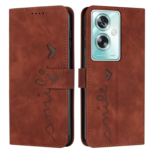 

For OPPO A79 5G Skin Feel Heart Embossed Leather Phone Case with Long Lanyard(Brown)