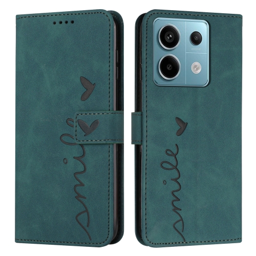 

For Xiaomi Redmi Note 13 Pro Skin Feel Heart Embossed Leather Phone Case with Long Lanyard(Green)