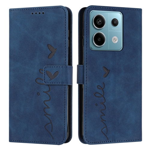 

For Xiaomi Redmi Note 13 Pro Skin Feel Heart Embossed Leather Phone Case with Long Lanyard(Blue)