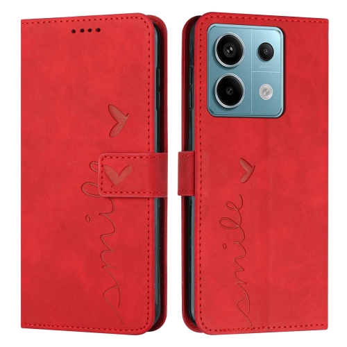 

For Xiaomi Redmi Note 13 Pro Skin Feel Heart Embossed Leather Phone Case with Long Lanyard(Red)