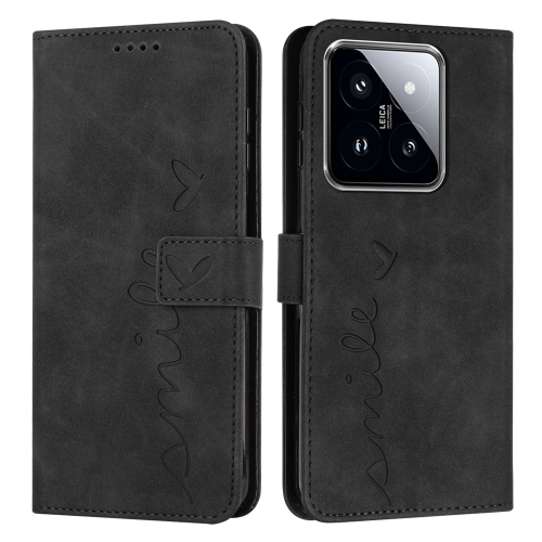 

For Xiaomi 14 Pro Skin Feel Heart Embossed Leather Phone Case with Long Lanyard(Black)