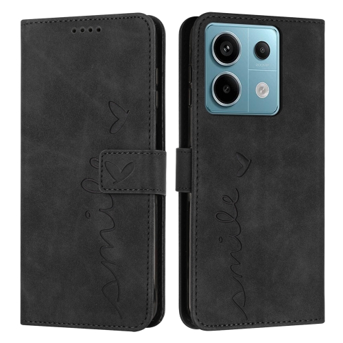 

For Xiaomi Redmi Note 13 Pro 4G Global Skin Feel Heart Embossed Leather Phone Case with Long Lanyard(Black)