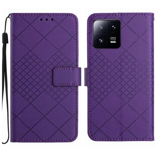 

For Xiaomi 13 Rhombic Grid Texture Leather Phone Case(Purple)