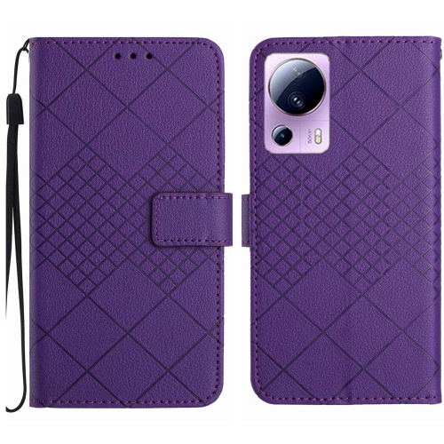 

For Xiaomi 13 Lite Rhombic Grid Texture Leather Phone Case(Purple)
