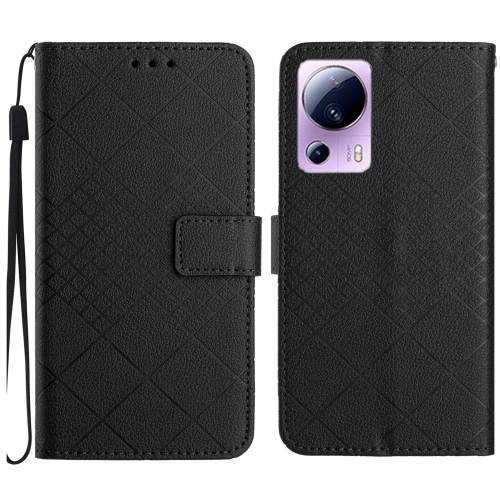 

For Xiaomi 13 Lite Rhombic Grid Texture Leather Phone Case(Black)