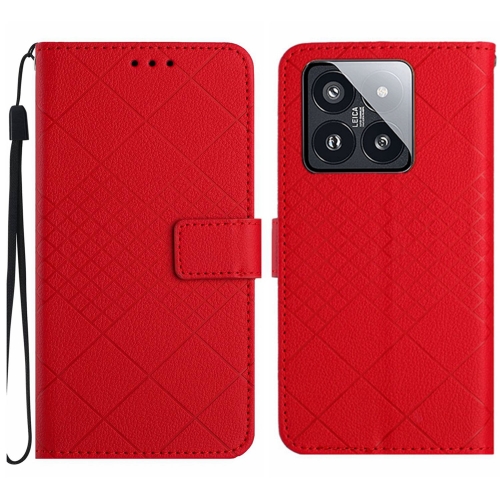 

For Xiaomi 14 Pro Rhombic Grid Texture Leather Phone Case(Red)
