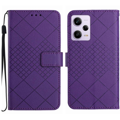 

For Xiaomi Redmi Note 12 Pro India Rhombic Grid Texture Leather Phone Case(Purple)