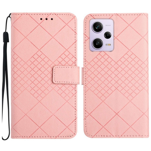 

For Xiaomi Redmi Note 12 Pro India Rhombic Grid Texture Leather Phone Case(Pink)