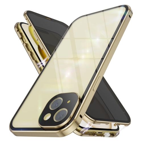 

For iPhone 15 Plus Anti-peeping Magnetic Double-sided Tempered Glass Phone Case(Gold)