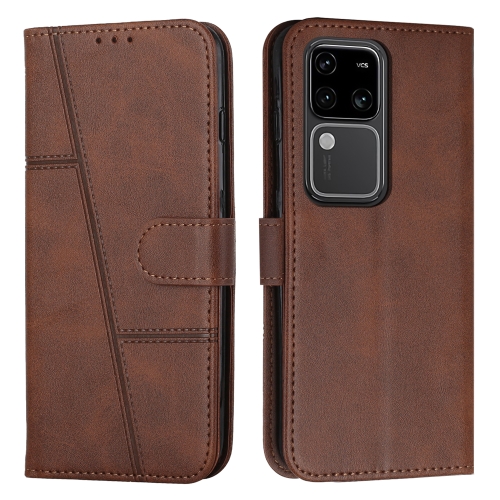 

For vivo S18 / S18 Pro Stitching Calf Texture Buckle Leather Phone Case(Brown)