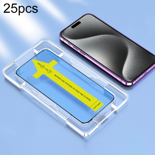 

For iPhone 15 Pro Max 25pcs HD Fast Attach Dust-proof Anti-static Tempered Glass Film