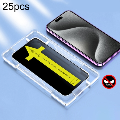 

For iPhone 15 Pro Max 25pcs Anti-peeping Fast Attach Dust-proof Anti-static Tempered Glass Film