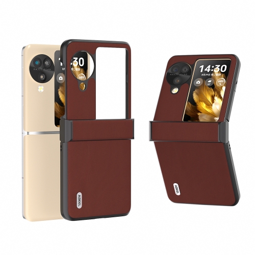 

For OPPO Find N3 Flip ABEEL Hinge Genuine Leather Silky Soft Black Edge Phone Case(Coffee)