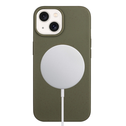 

For iPhone 15 Wheat MagSafe Magnetic Straw Material + TPU Phone Case(Army Green)