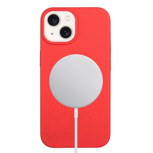 

For iPhone 14 Plus Wheat MagSafe Magnetic Straw Material + TPU Phone Case(Red)