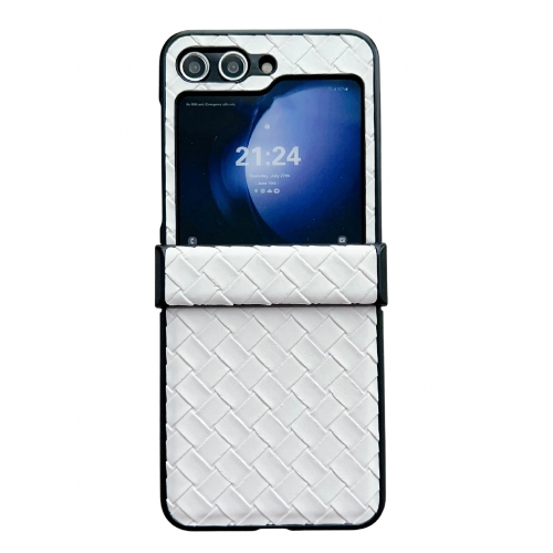 

For Samsung Galaxy Z Flip5 Three-piece Set Woven Texture Folding PU Phone Case(White)