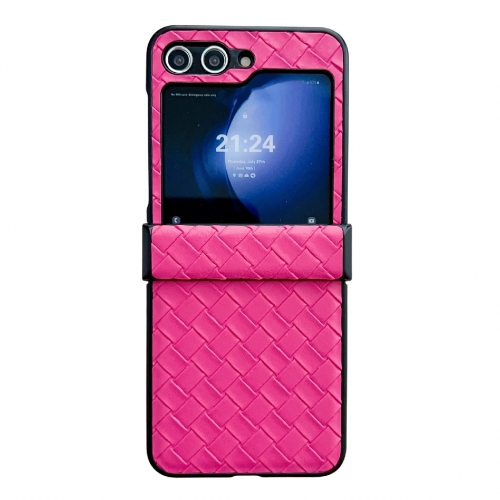 

For Samsung Galaxy Z Flip5 Three-piece Set Woven Texture Folding PU Phone Case(Rose Red)
