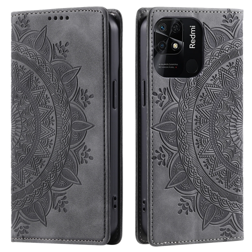 

For Xiaomi Redmi 10C 4G Global / 10 India Totem Embossed Magnetic Leather Phone Case(Grey)