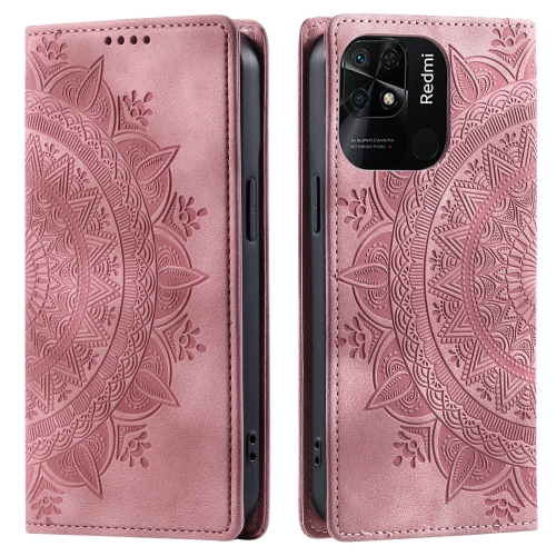 

For Xiaomi Redmi 10C 4G Global / 10 India Totem Embossed Magnetic Leather Phone Case(Rose Gold)