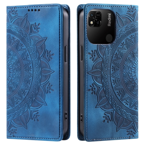 

For Xiaomi Redmi 10A 4G Global / Poco C55 Totem Embossed Magnetic Leather Phone Case(Blue)