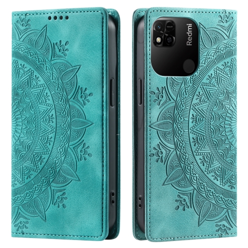 

For Xiaomi Redmi 10A 4G Global / Poco C55 Totem Embossed Magnetic Leather Phone Case(Green)